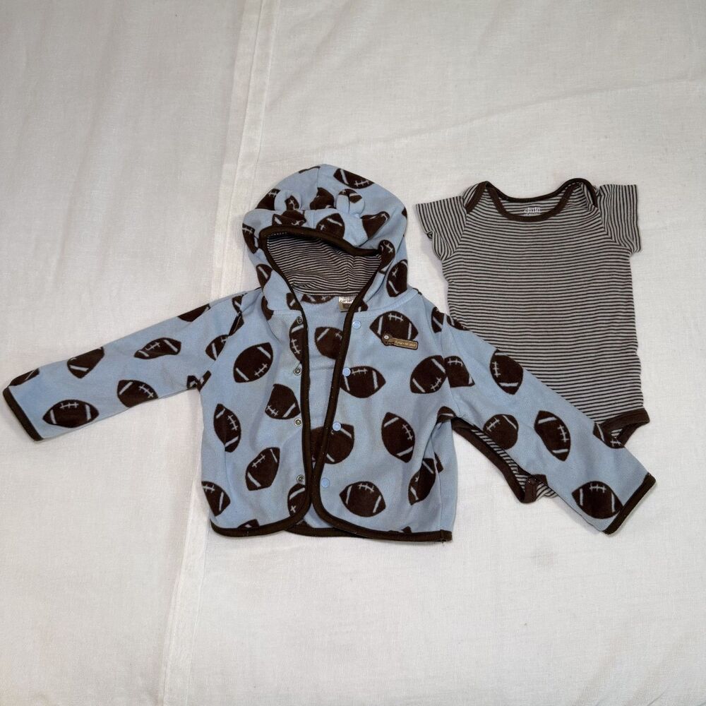 Carters 24M Football Fleece Hoodie Child of Mine 9 12M Striped Bodysuit Lot